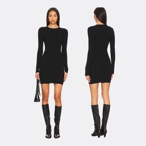 Good American Virgo Ribbed Mini Dress NWT Women's M Black Long Sleeve $169